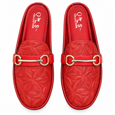 Red Floral Embossed Loafers
